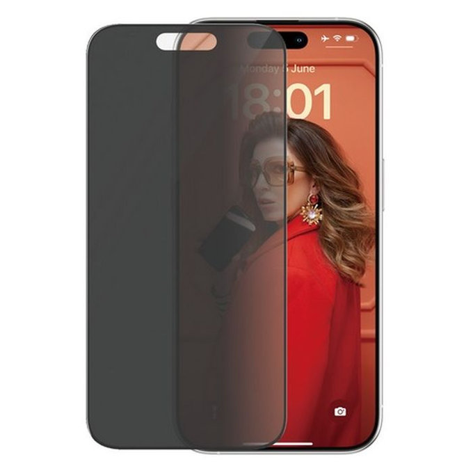 Закалено стъкло UWF Privacy с апликатор за iPhone 15 Pro, Черно, Black, PanzerGlass