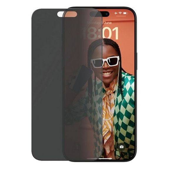 Закалено стъкло UWF Privacy с апликатор за iPhone 15 Pro Max, Черно, Black, PanzerGlass