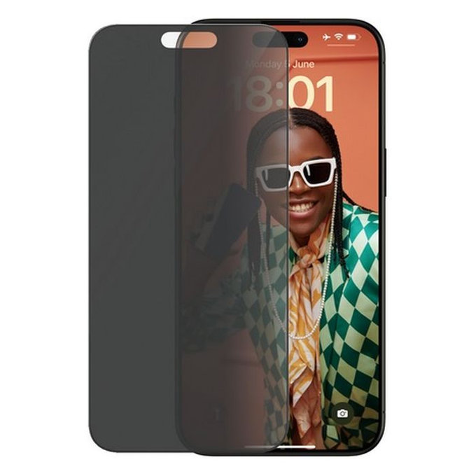 Закалено стъкло UWF Privacy с апликатор за iPhone 15 Pro Max, Черно, Black, PanzerGlass