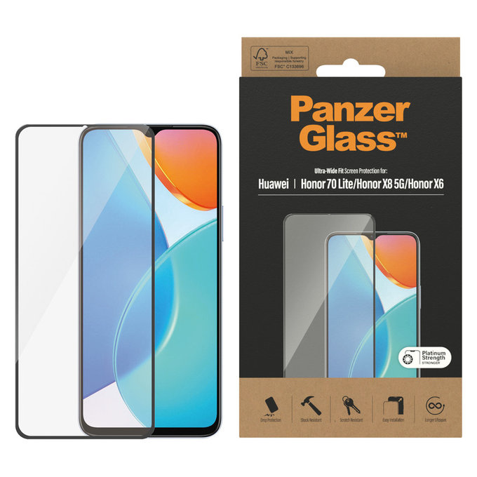 Закалено стъкло UWF за Honor 70 Lite, Черно, PanzerGlass