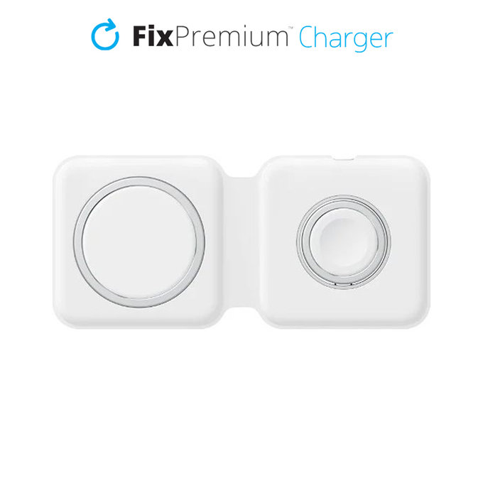 Зарядно MagSafe Duo за iPhone и Apple Watch, Бял, White, FixPremium