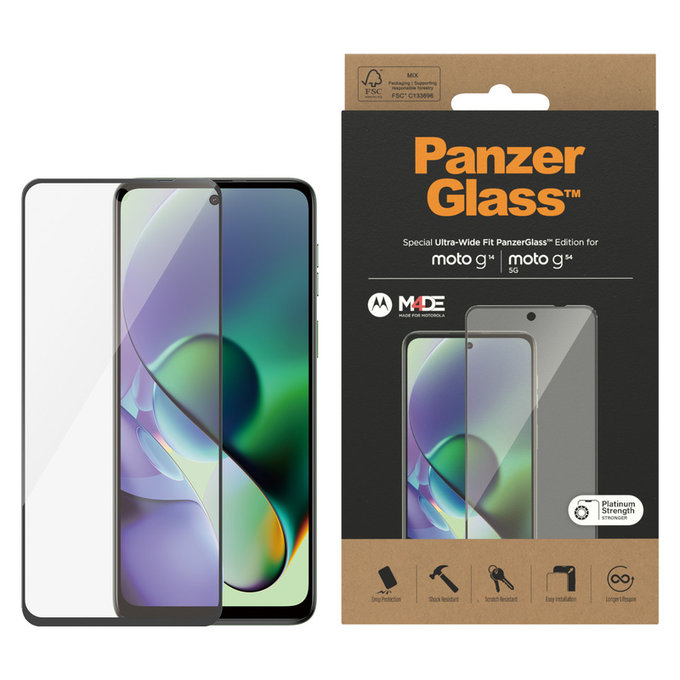 Закалено стъкло UWF за Motorola Moto G14/G54 5G, Черно, PanzerGlass