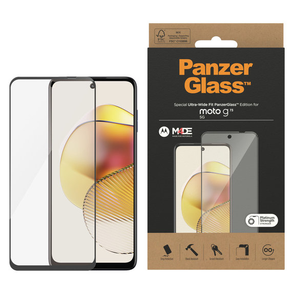 Закалено стъкло UWF за Motorola Moto G73 5G, Черно, PanzerGlass