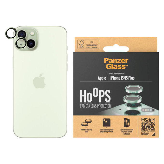 Протектор за обектива на камерата Hoops за iPhone 15/15 Plus, Зелено, PanzerGlass