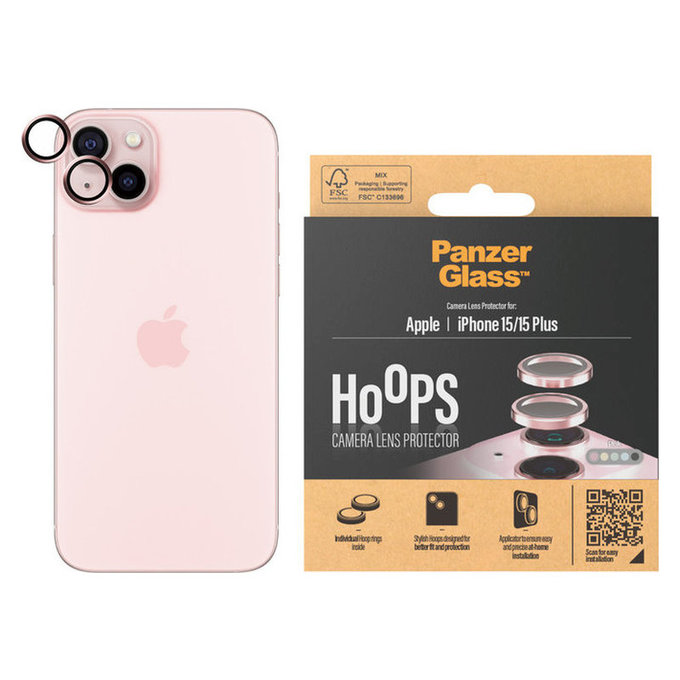Протектор за обектива на камерата Hoops за iPhone 15/15 Plus, Розово, PanzerGlass