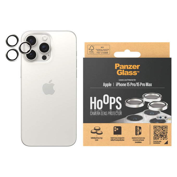 Протектор за обектива на камерата Hoops за iPhone 15 Pro/15 Pro Max, White Metal, PanzerGlass