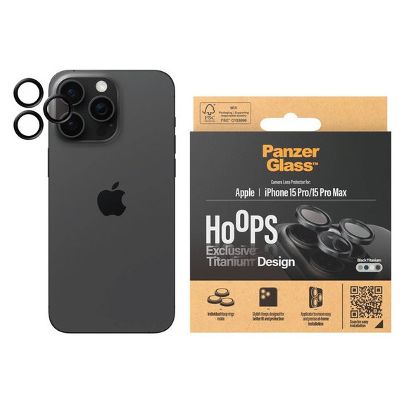 Протектор за обектива на камерата Hoops за iPhone 15 Pro/15 Pro Max, Black Titanium, PanzerGlass