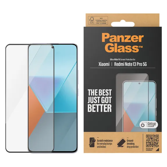 Закалено стъкло UWF за Xiaomi Redmi Note 13 Pro 5G, Черно, PanzerGlass