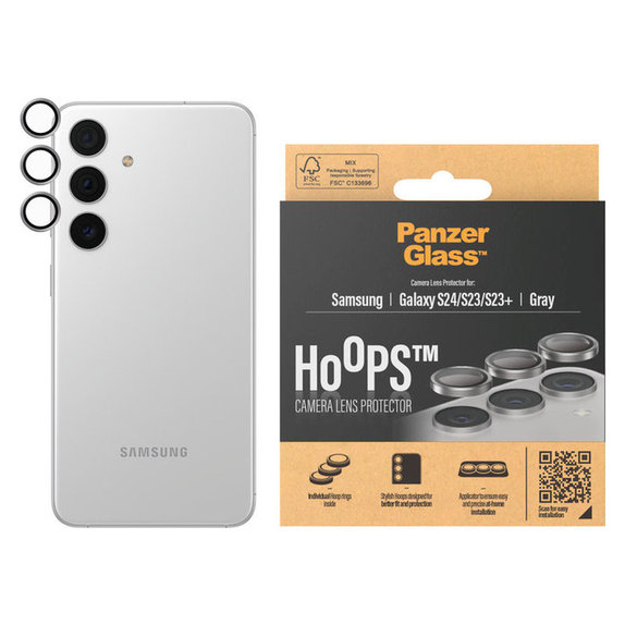Протектор за обектива на камерата Hoops за Samsung Galaxy S24/S23/S23+, Сиво, PanzerGlass