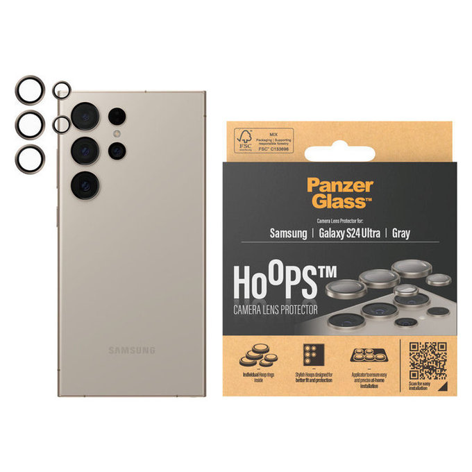 Протектор за обектива на камерата Hoops за Samsung Galaxy S24 Ultra, Сиво, PanzerGlass