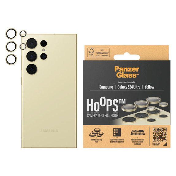 Протектор за обектива на камерата Hoops за Samsung Galaxy S24 Ultra, Жълто, PanzerGlass