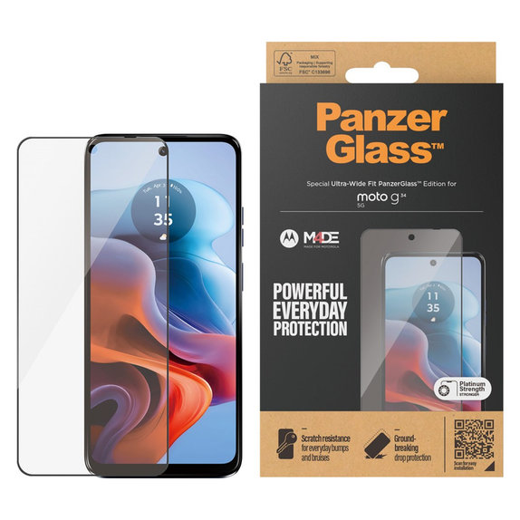 Закалено стъкло UWF за Motorola Moto G34, Черно, PanzerGlass