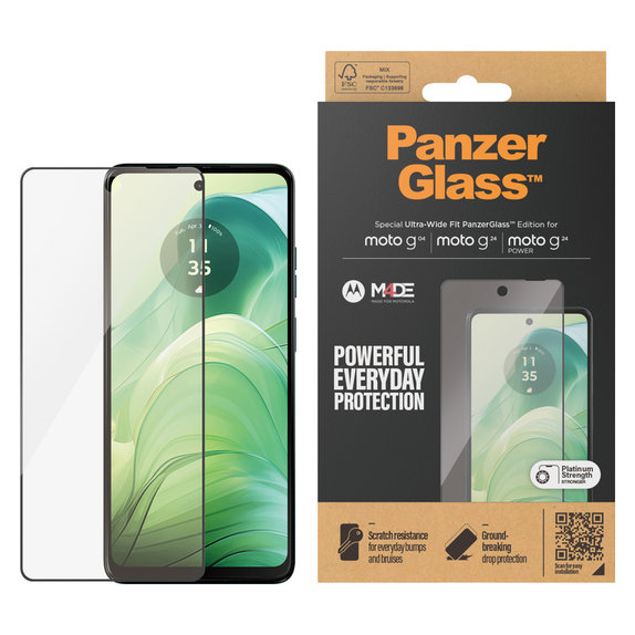 Закалено стъкло UWF за Motorola Moto G04/E14/G24 Power, Черно, PanzerGlass