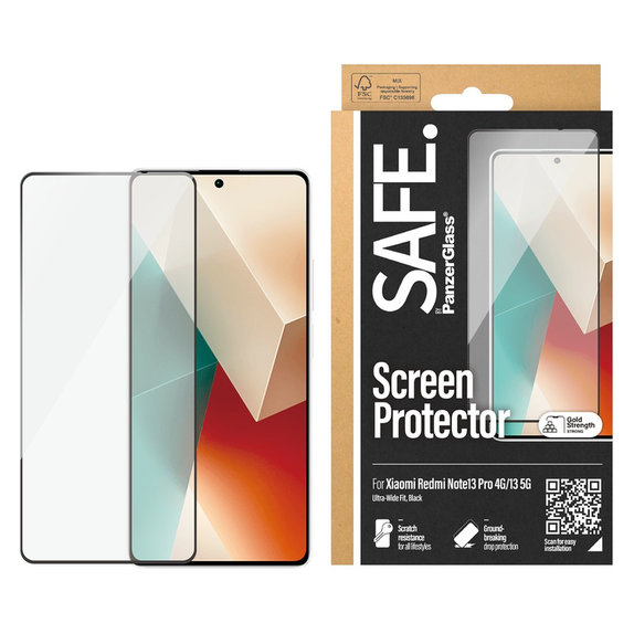 Закалено стъкло UWF за Xiaomi Redmi Note 13 4G, Черно, SAFE by PanzerGlass