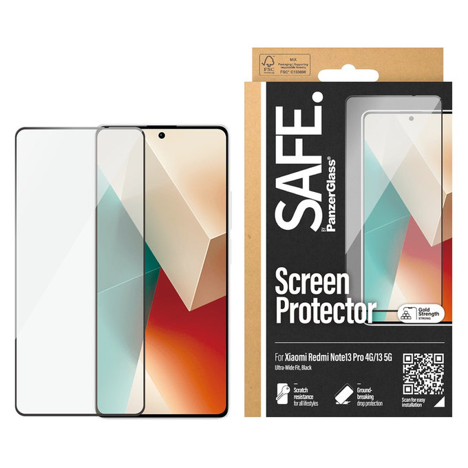 Закалено стъкло UWF за Xiaomi Redmi Note 13 4G, Черно, SAFE by PanzerGlass