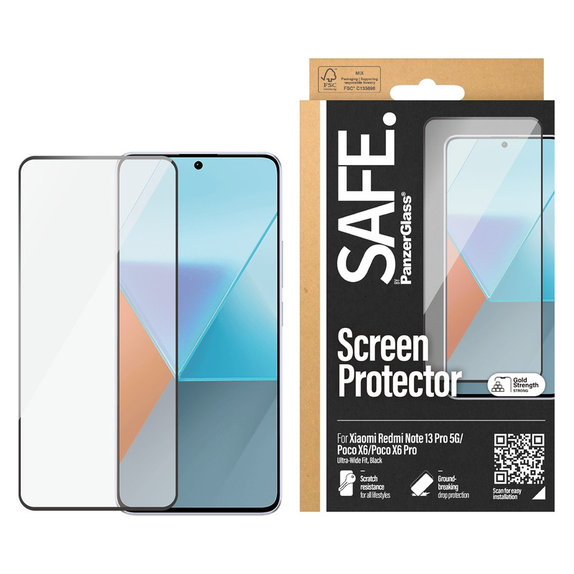 Закалено стъкло UWF за Xiaomi Redmi Note 13 Pro 5G, Черно, SAFE by PanzerGlass