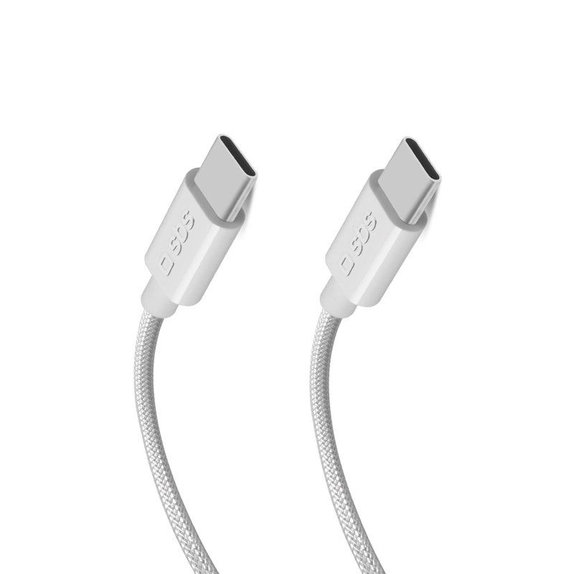 Плетен USB-C / USB-C кабел, PD, 100W, 1.5m, Бял, SBS