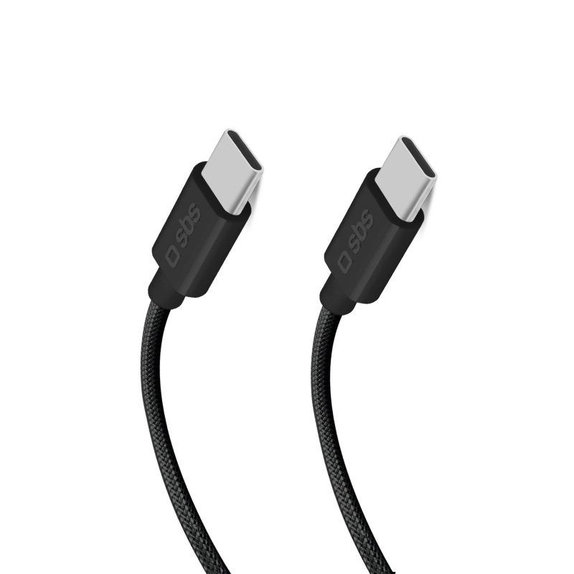 Плетен USB-C / USB-C кабел, PD, 100W, 1.5m, Черен, SBS