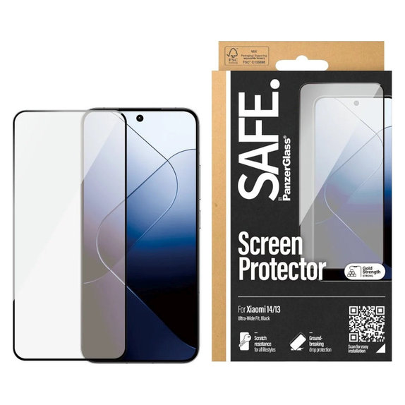 Закалено стъкло UWF за Xiaomi 14/13, Черно, SAFE by PanzerGlass