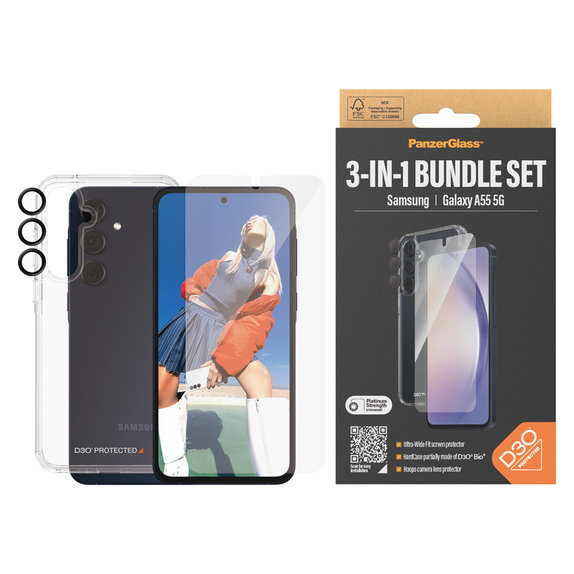 Bundle Hoops + Закалено стъкло UWF + Hard Case D3O за Samsung Galaxy A55 5G, PanzerGlass