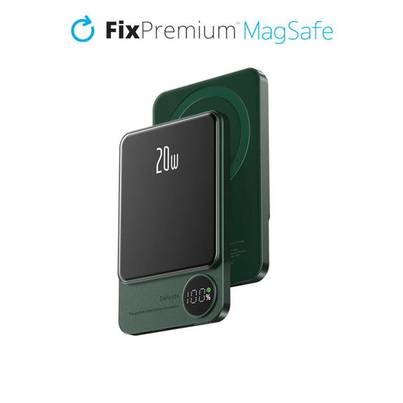 MagSafe външна батерия с LCD 5000 mAh, Зелено, Green, FixPremium