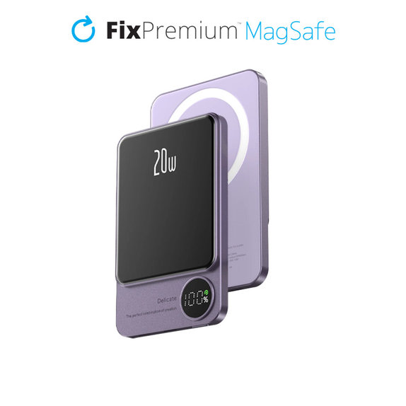 MagSafe външна батерия с LCD 5000 mAh, лилав, Лилаво, Purple, FixPremium