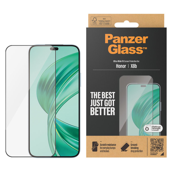 Закалено стъкло UWF за Honor 90 Smart, Черно, PanzerGlass