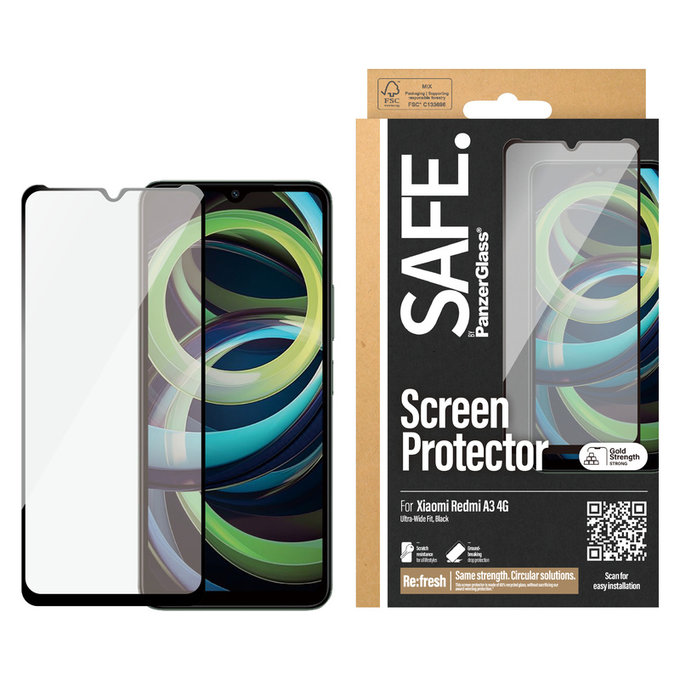 Закалено стъкло UWF за Xiaomi Redmi A3, Черно, SAFE by PanzerGlass