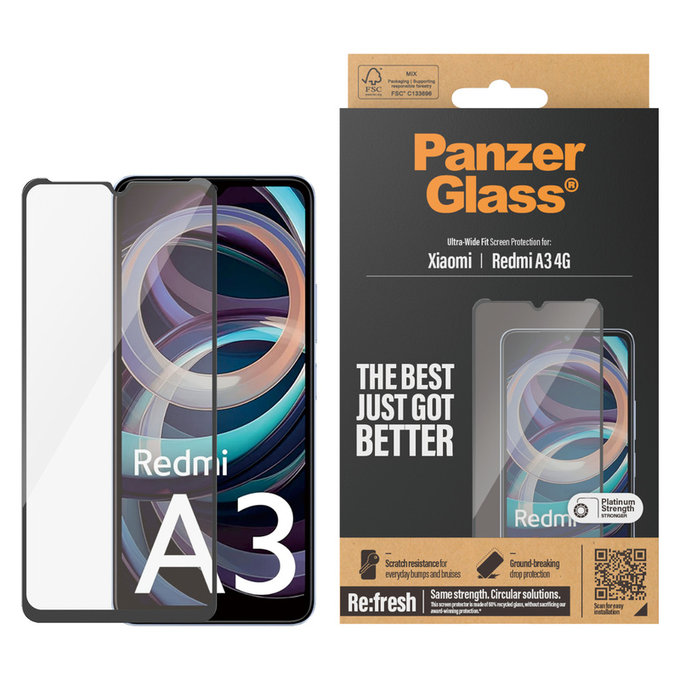 Закалено стъкло UWF AB за Xiaomi Redmi A3, Čierne, PanzerGlass