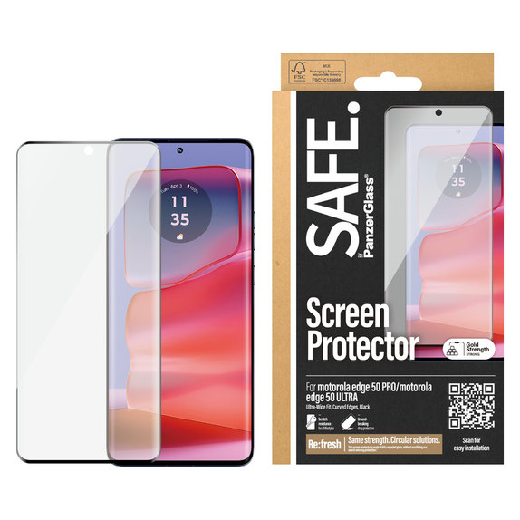 Закалено стъкло UWF за Motorola Edge 50 Pro, Черно, SAFE by PanzerGlass