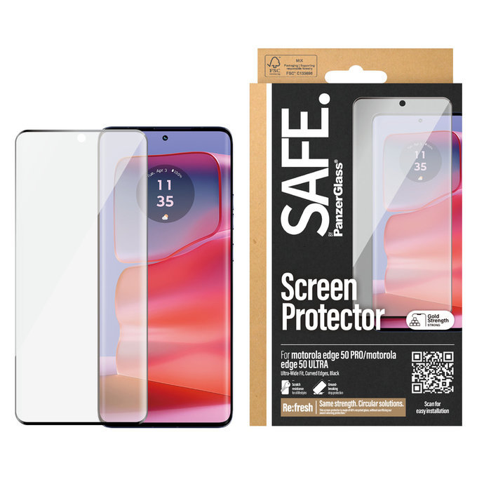 Закалено стъкло UWF за Motorola Edge 50 Pro, Черно, SAFE by PanzerGlass