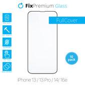 Закалено стъкло FullCover за iPhone 13, 13 Pro и 14 (10 Pack), FixPremium
