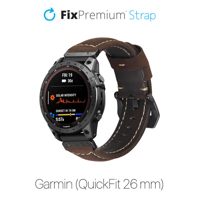 Кожена каишка за Garmin (QuickFit 26mm), Кафяв, Brown, FixPremium