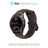 Кожена каишка за Garmin (QuickFit 22mm), Кафяв, Brown, FixPremium