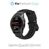 Кожена каишка за Garmin (QuickFit 22mm), Черно, Black, FixPremium