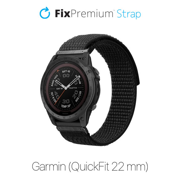 Найлонова каишка за Garmin (QuickFit 22mm), Черно, Black, FixPremium