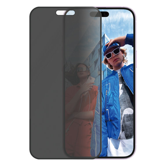 Закалено стъкло UWF Privacy с апликатор за iPhone 16 Plus, Черно, Black, PanzerGlass