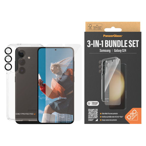 Bundle Hoops + Закалено стъкло UWF + Hard Case D3O за Samsung Galaxy S24, PanzerGlass