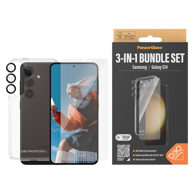 Bundle Hoops + Закалено стъкло UWF + Hard Case D3O за Samsung Galaxy S24, PanzerGlass