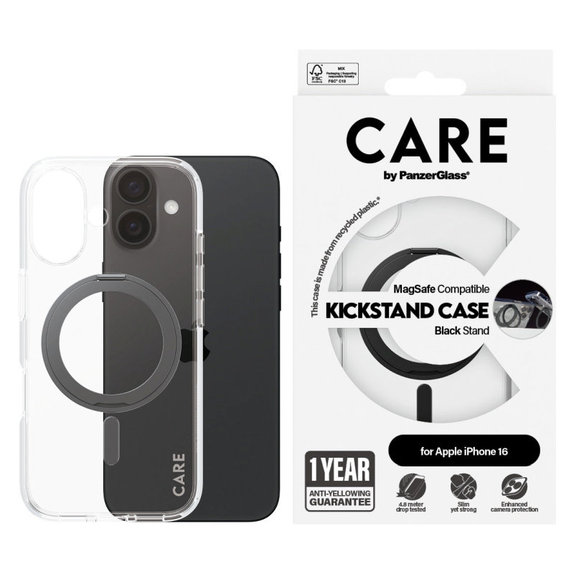 Калъф Kickstand с MagSafe за iPhone 16, Черно, CARE