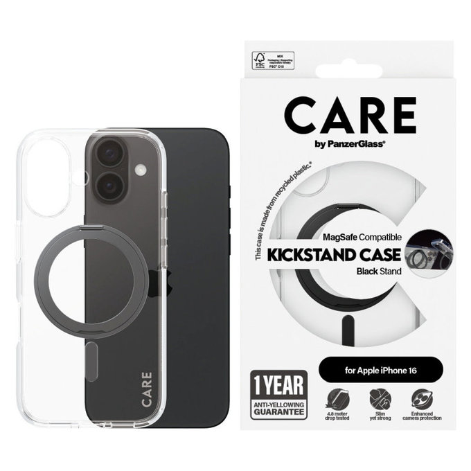 Калъф Kickstand с MagSafe за iPhone 16, Черно, CARE