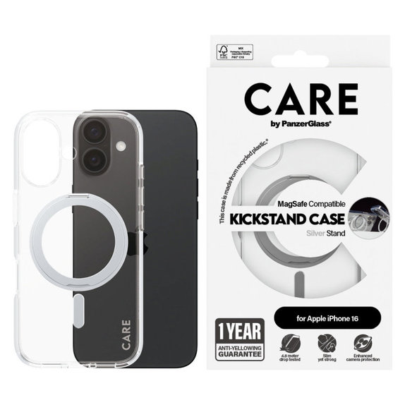 Калъф Kickstand с MagSafe за iPhone 16, Сребристо, CARE