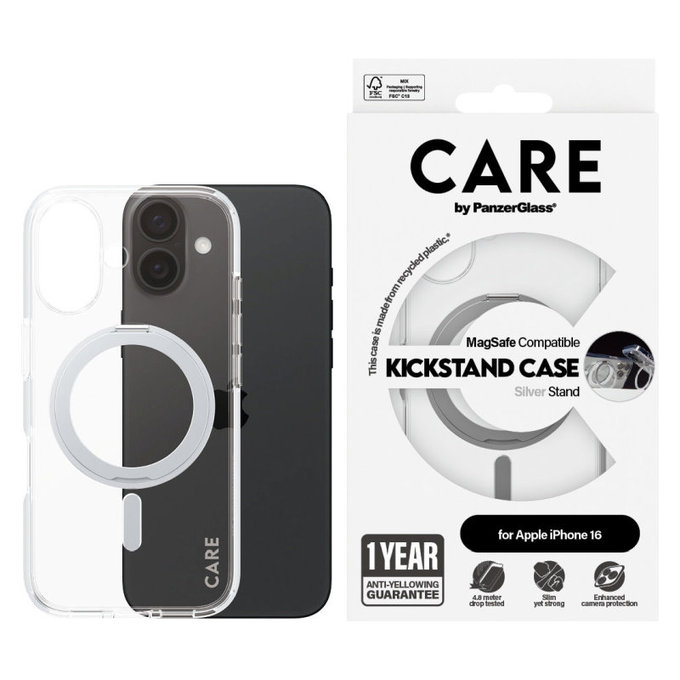 Калъф Kickstand с MagSafe за iPhone 16, Сребристо, CARE