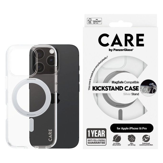 Калъф Kickstand с MagSafe за iPhone 16 Pro, Сребристо, CARE