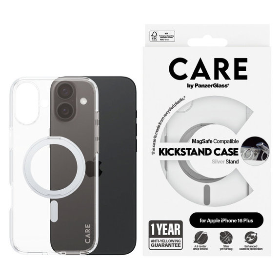 Калъф Kickstand с MagSafe за iPhone 16 Plus, Сребристо, CARE