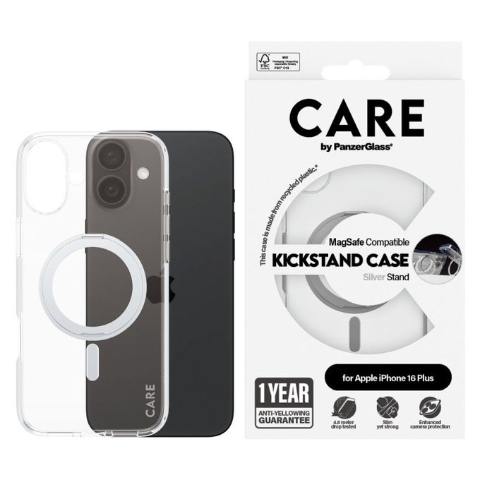 Калъф Kickstand с MagSafe за iPhone 16 Plus, Сребристо, CARE