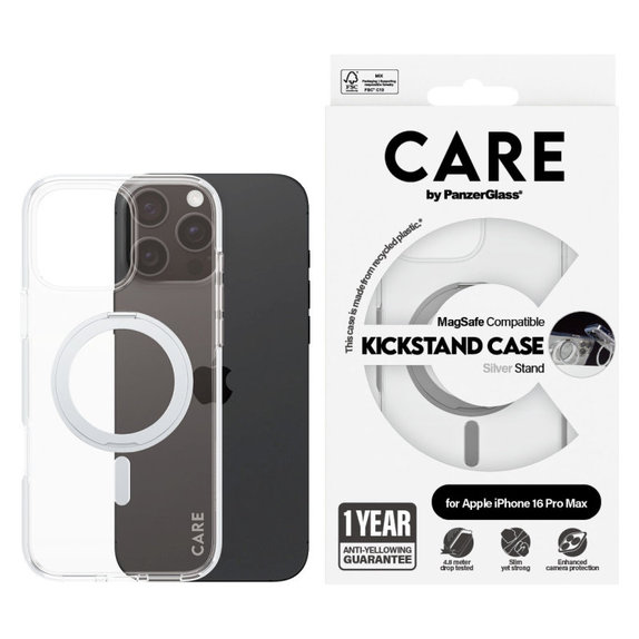 Калъф Kickstand с MagSafe за iPhone 16 Pro Max, Сребристо, CARE