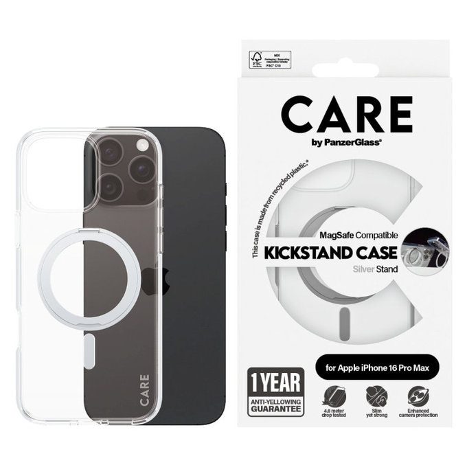 Калъф Kickstand с MagSafe за iPhone 16 Pro Max, Сребристо, CARE