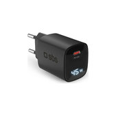 Пътен адаптер LCD USB-C, GaN, 45 W PD, черен, SBS