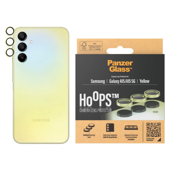 Протектор за обектив на камера Hoops за Samsung A15/A15 5G, Жълто, PanzerGlass